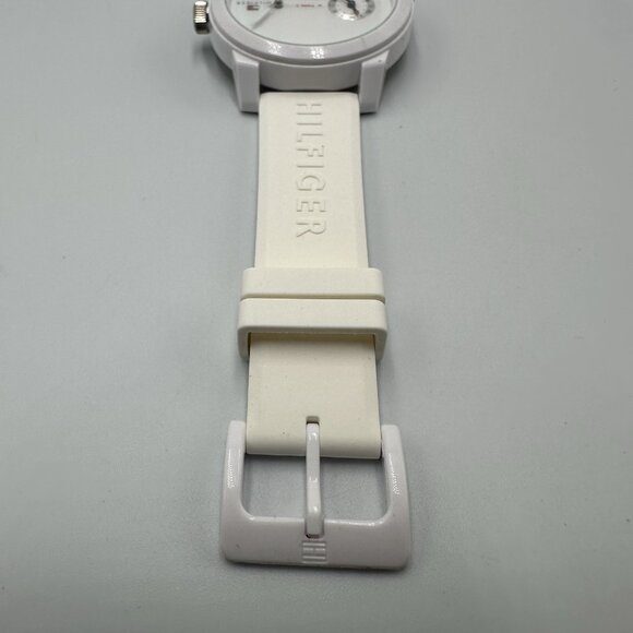 Tommy Hilfiger Watch Men White Dual Time Dial Silicone Band New Battery 10 Inch - Picture 5 of 12